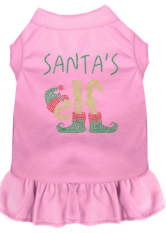 Santa's Elf Rhinestone Dog Dress Light Pink XL